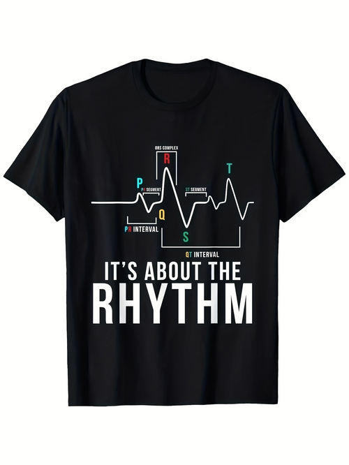 Men's Graphic T-Shirt Its About The Rhythm Heartbeat Line With Labeled Medical Diagram Rhythm