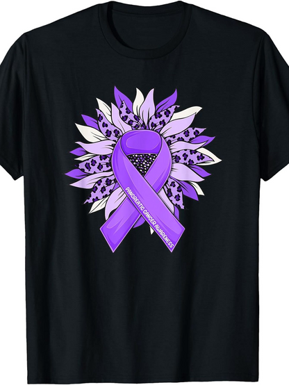 Men's Graphic T-Shirt Purple Leopard Patterned Sunflower And Floral Ribbon