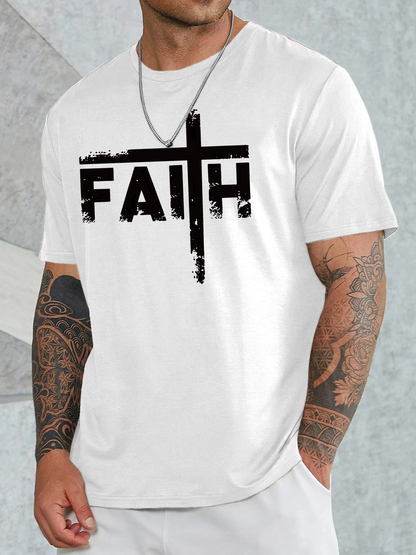 Men's Graphic T-Shirt Faith With Bold Grunge Lettering In Black On Chest T Shirt
