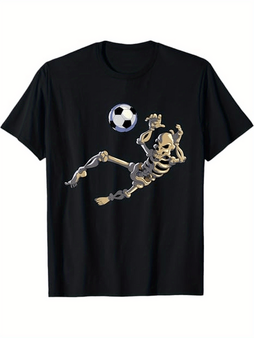Men's Graphic T-Shirt Dynamic Skeleton In Action Kicking Soccer Ball Under Skies