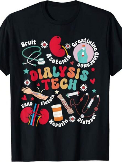 Men's Graphic T-Shirt Dialysis Tech Medical Icons Colorful Health Graphics Kidney