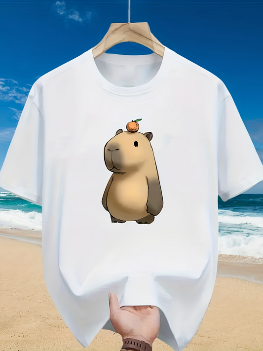 Men's Graphic T-Shirt Small Bird Perched On A Gentle Capybara In Relaxed Pose Capybara