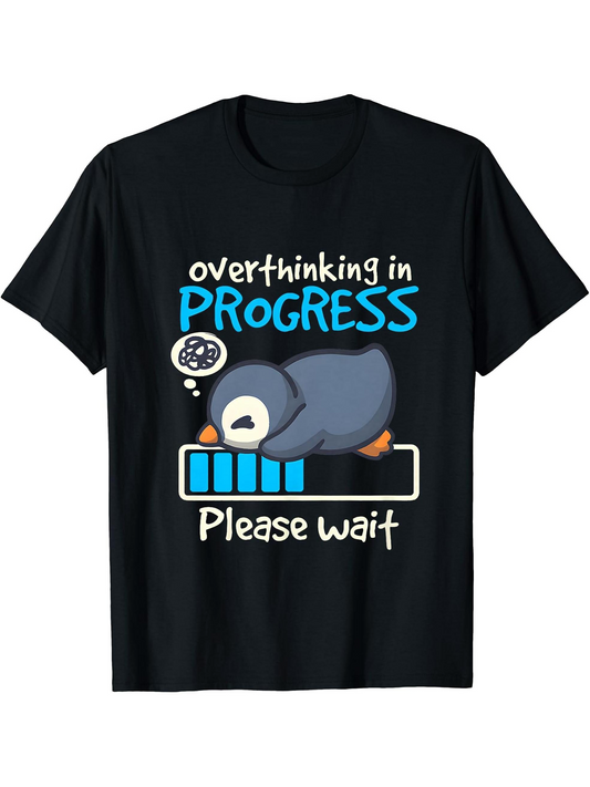 Men's Graphic T-Shirt Overthinking In Progress Cute Penguin With Loading Bar