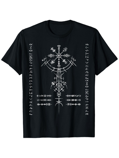 Men's Graphic T-Shirt Mystical Symbols And Ancient Glyphs Among Sacred Ornamental Cross