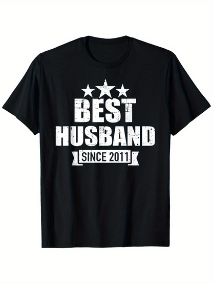 Men's Graphic T-Shirt Best Husband Since 2011 With Bold White Stars Banner Lettering