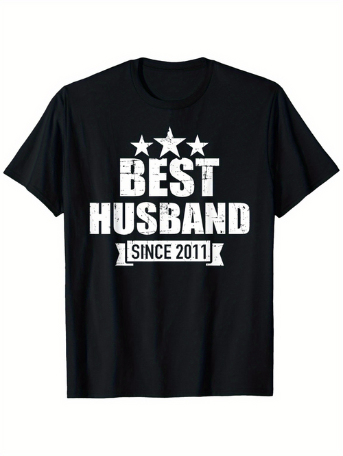 Men's Graphic T-Shirt Best Husband Since 2011 With Bold White Stars Banner Lettering