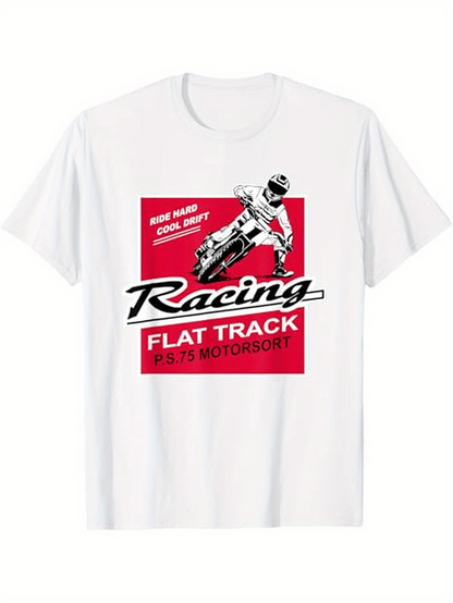 Men's Graphic T-Shirt Racing Flat Track Motorsport With Speed Motorcycle Rider Illustration