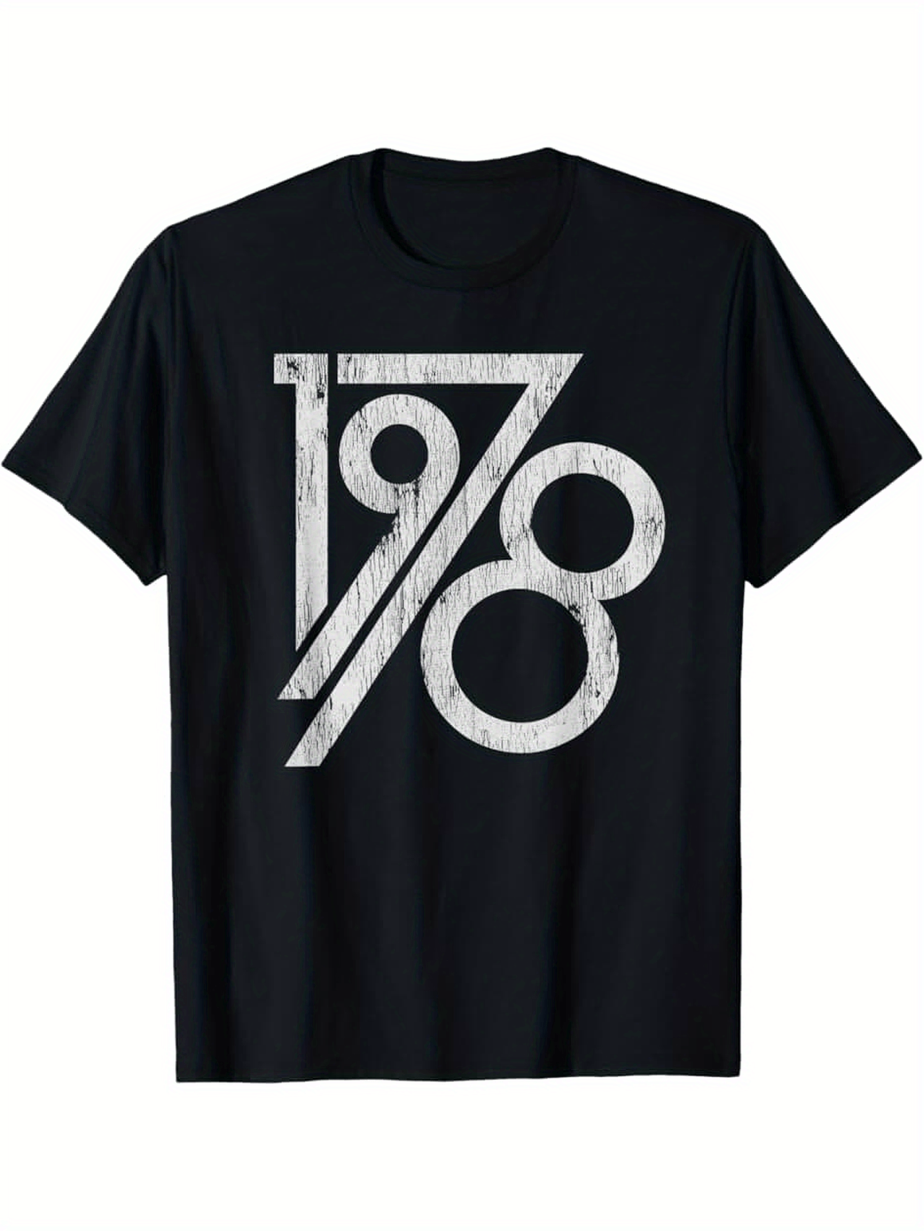 Men's Graphic T-Shirt Distressed White Numerals With Stylized Vintage Geometric Design Numbers
