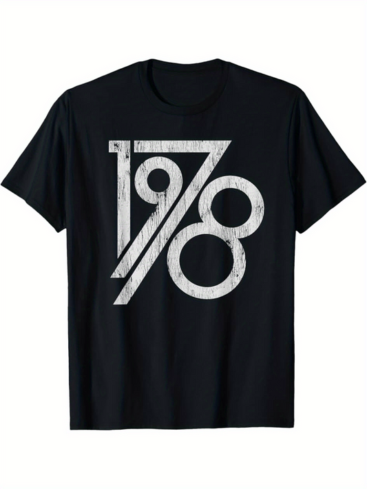 Men's Graphic T-Shirt Distressed White Numerals With Stylized Vintage Geometric Design Numbers
