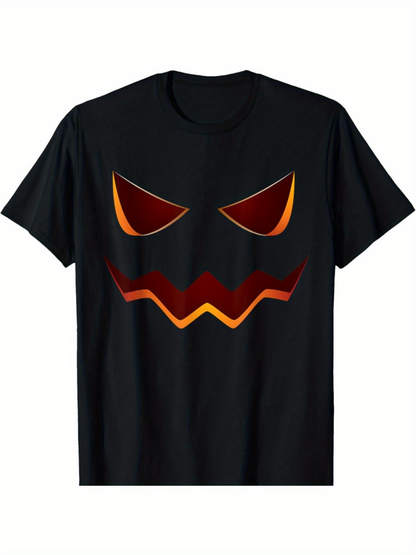 Men's Graphic T-Shirt Glowing Fiery Eyes And Sharp Zigzag Mouth Pumpkin Face
