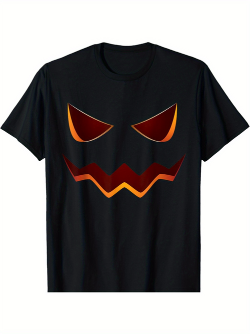 Men's Graphic T-Shirt Glowing Fiery Eyes And Sharp Zigzag Mouth Pumpkin Face