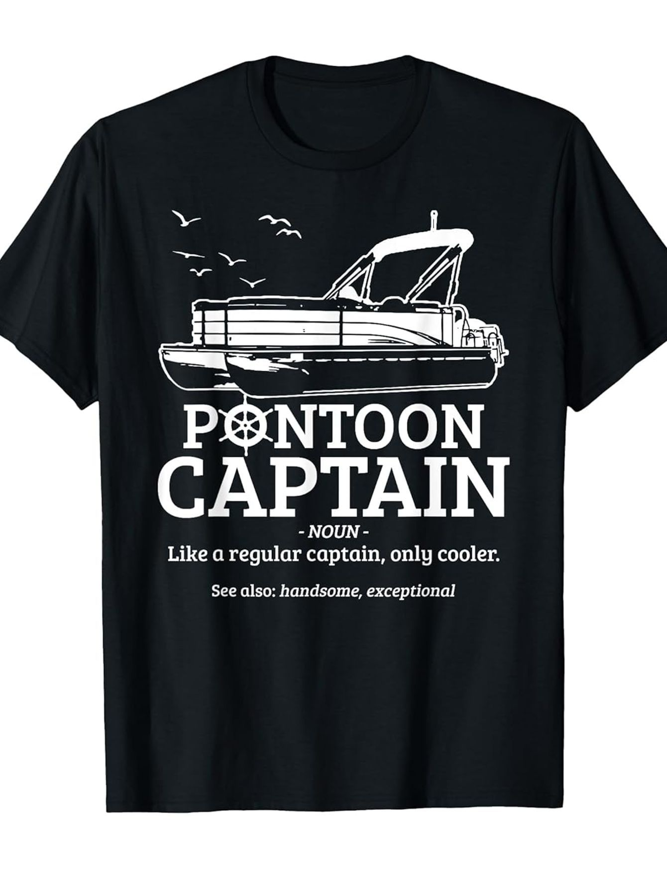Men's Graphic T-Shirt Pontoon Captain With Flying Birds Over Calm Water Boat