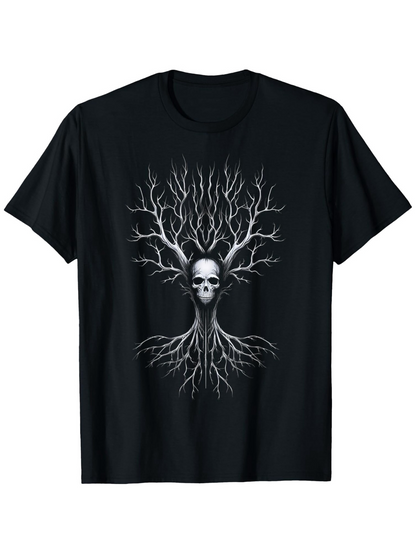 Men's Graphic T-Shirt Haunting Branches With Ghostly Roots Enveloping Mysterious Bare Tree Skull