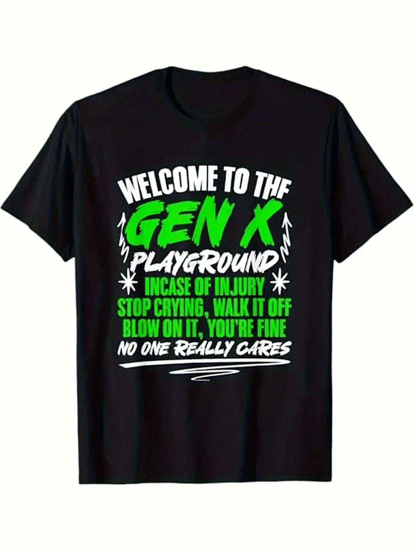 Men's Graphic T-Shirt Welcome To The Gen X Playground With Bold Green White Typography Text