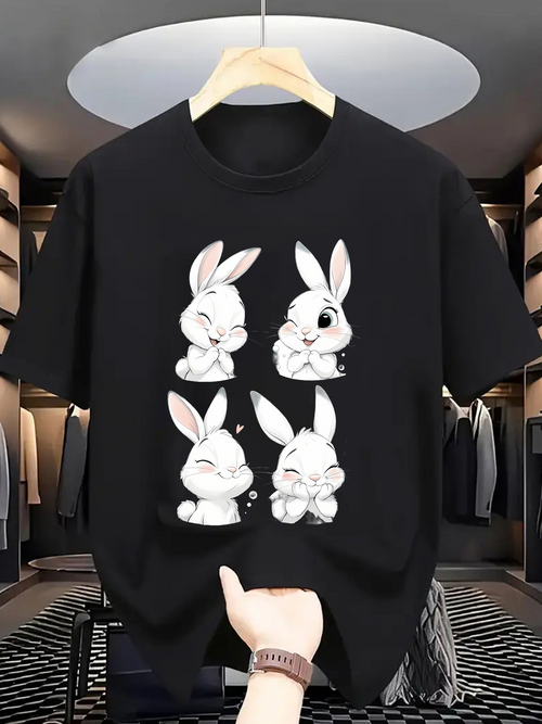 Men's Graphic T-Shirt Adorable Cartoon Style Happy Playful Expression Bunny
