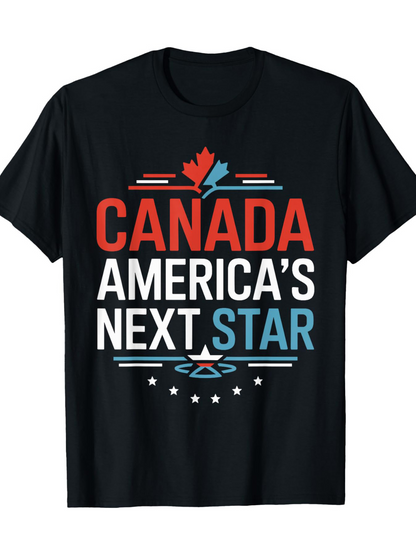 Men's Graphic T-Shirt Canada Americas Next Star Red White Blue Accents With Maple Leaf Motif