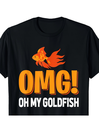 Men's Graphic T-Shirt OMG Oh My Goldfish With Vibrant Orange Firetail Swimming Goldfish