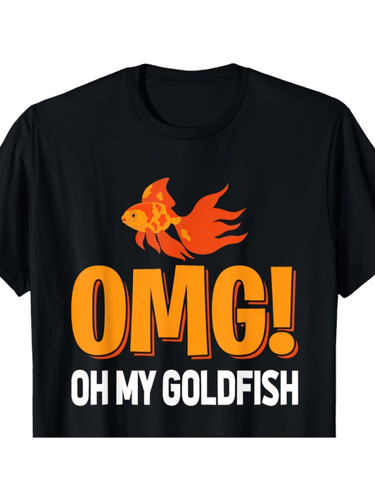 Men's Graphic T-Shirt OMG Oh My Goldfish With Vibrant Orange Firetail Swimming Goldfish