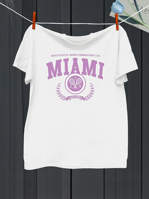 Men's Graphic T-Shirt Miami Purple Tennis Emblem With Laurel Branch Accent