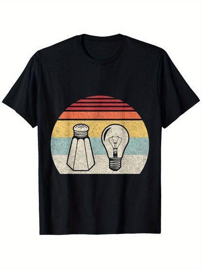 Men's Graphic T-Shirt Retro Sunlight With Vintage Stripes Featuring Salt Shaker And Lightbulb