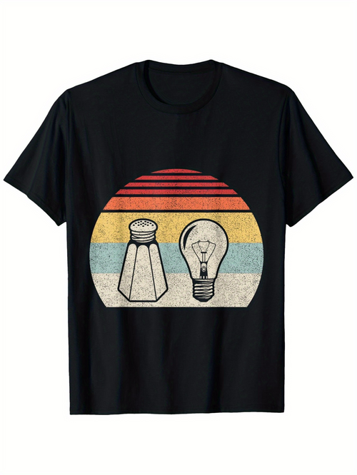 Men's Graphic T-Shirt Retro Sunlight With Vintage Stripes Featuring Salt Shaker And Lightbulb
