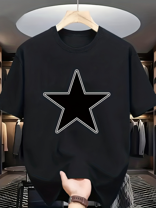 Men's Graphic T-Shirt Minimal Geometric White Lined Five Pointed Star Graphic Tee