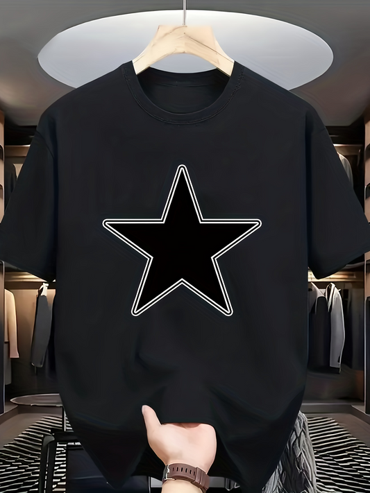 Men's Graphic T-Shirt Minimal Geometric White Lined Five Pointed Star Graphic Tee