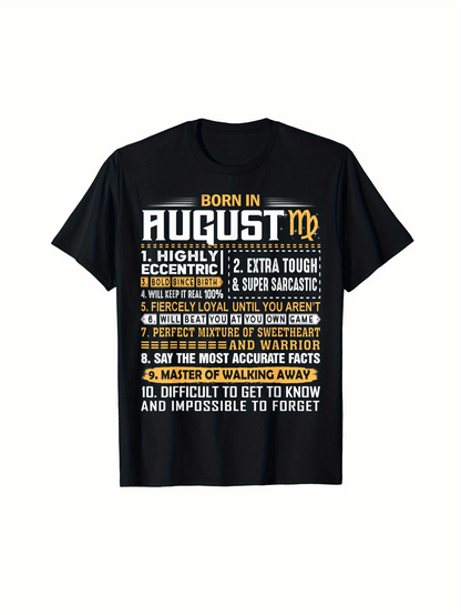 Men's Graphic T-Shirt Born In August With Bold Lettering Virgo Zodiac Black Shirt