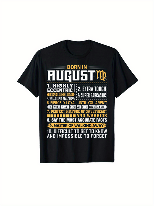 Men's Graphic T-Shirt Born In August With Bold Lettering Virgo Zodiac Black Shirt