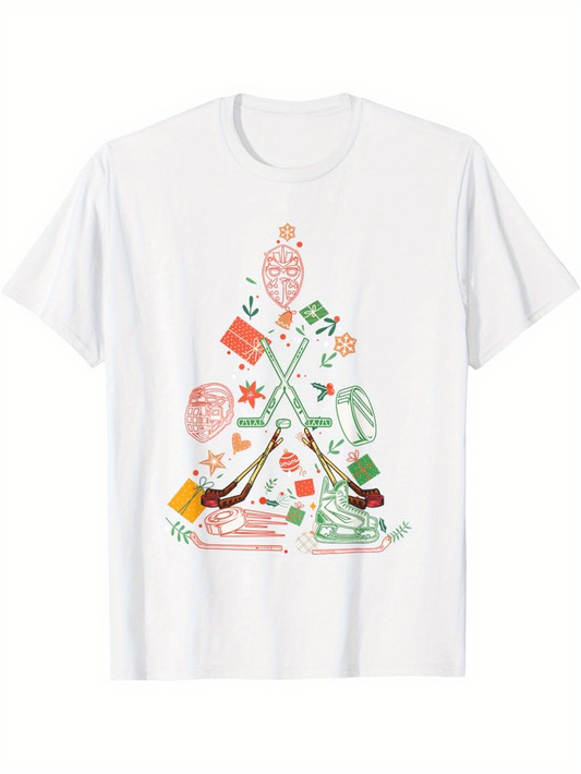 Men's Graphic T-Shirt Vintage Christmas Ornaments With Holiday Gifts Surrounding A Decorative Tree