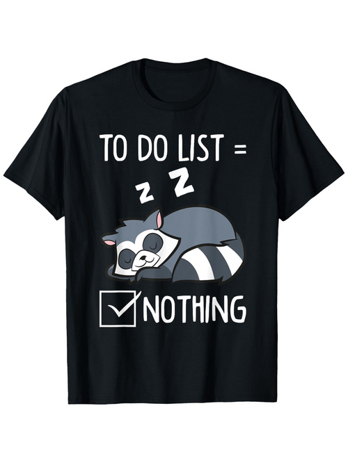 Men's Graphic T-Shirt To Do List Nothing Cartoon Sleeping Raccoon With Box Under Letters