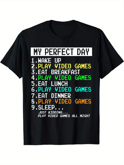 Men's Graphic T-Shirt My Perfect Day Colorful Numbered Game List Video Games