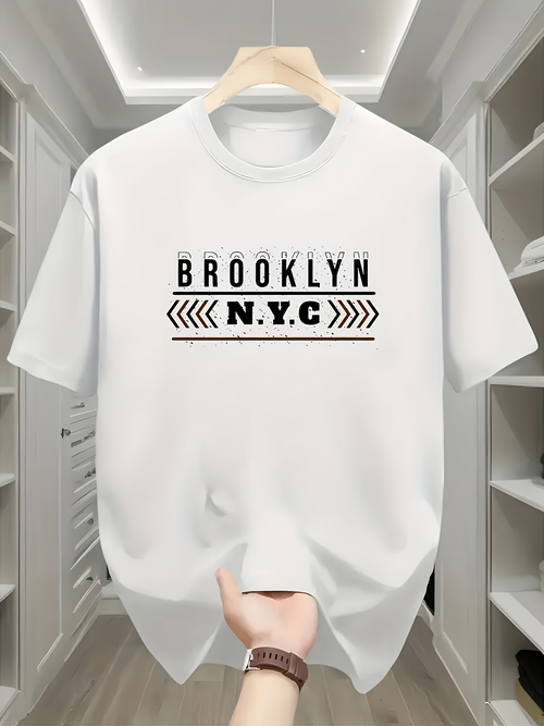 Men's Graphic T-Shirt Brooklyn NYC Bold Urban Graphic With Arrow Accents White Tee