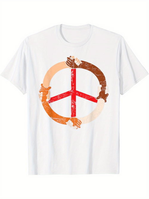 Men's Graphic T-Shirt Diverse Hands Forming A Peace Symbol On Crisp White Fabric T Shirt