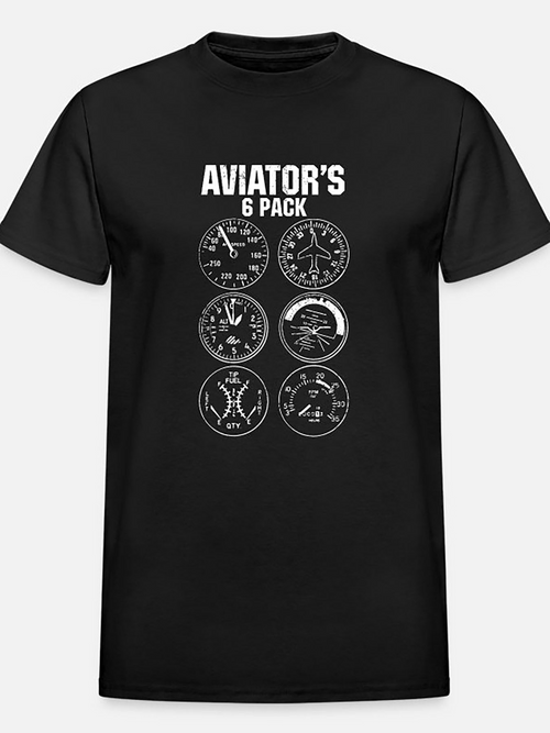 Men's Graphic T-Shirt Aviators 6 Pack Flight Instrument Dials On Classic Black T Shirt