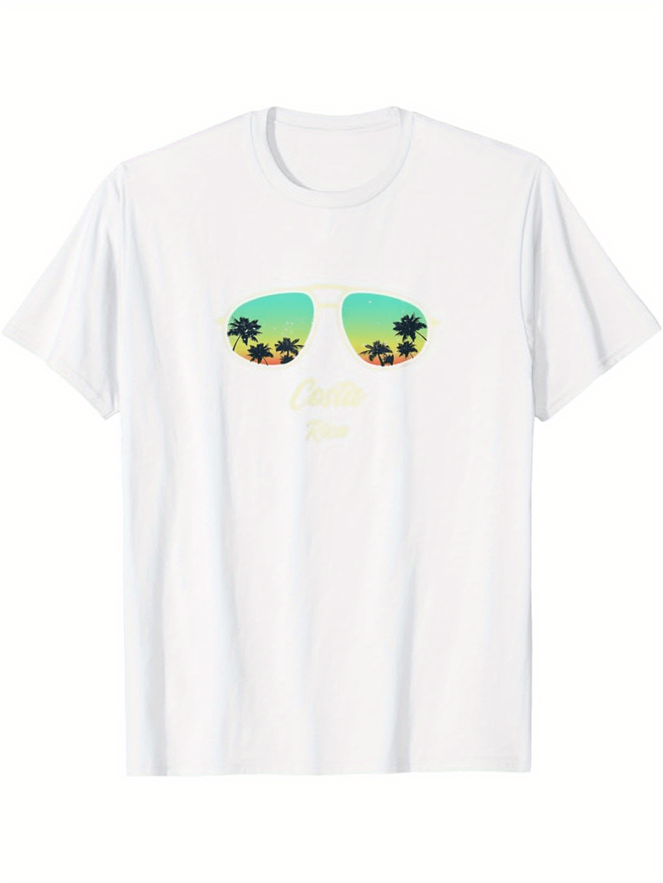 Men's Graphic T-Shirt Sunset Palm Trees Reflected In Colorful Sunglasses Graphic