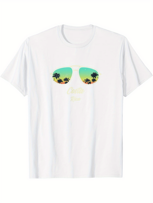 Men's Graphic T-Shirt Sunset Palm Trees Reflected In Colorful Sunglasses Graphic