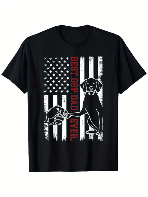 Men's Graphic T-Shirt Best GSP Dad Ever Pawprint Pattern Under Dog Silhouette