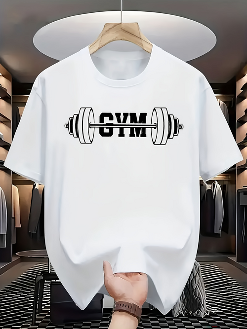 Men's Graphic T-Shirt Bold Barbell Centered Among Powerful Dark Strong Gym