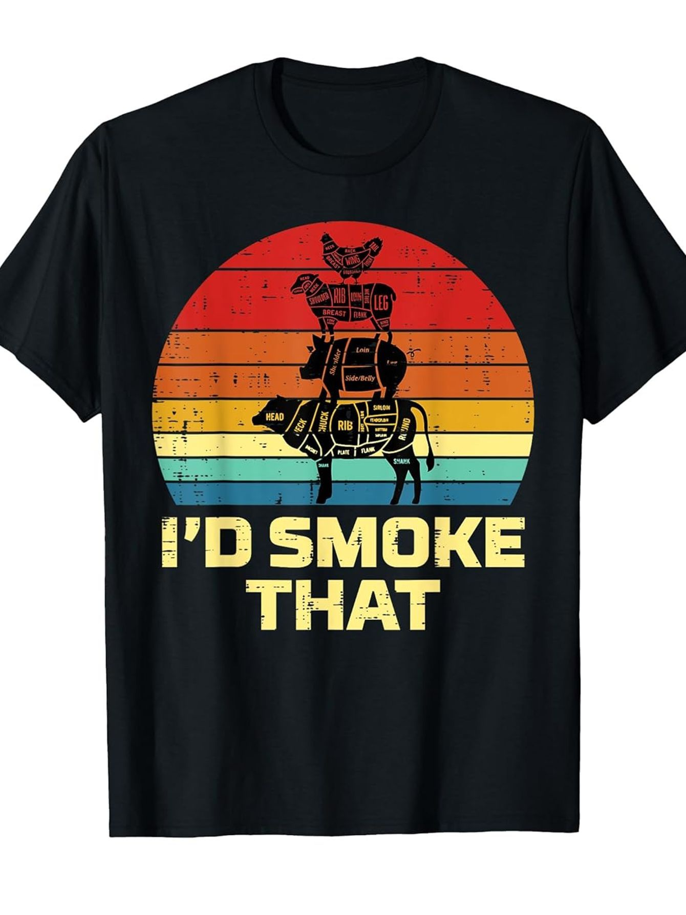Men's Graphic T-Shirt Id Smoke That Vintage Sunset With Stacked Farm Animals And Distressed Lines