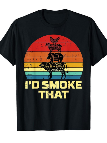 Men's Graphic T-Shirt Id Smoke That Vintage Sunset With Stacked Farm Animals And Distressed Lines