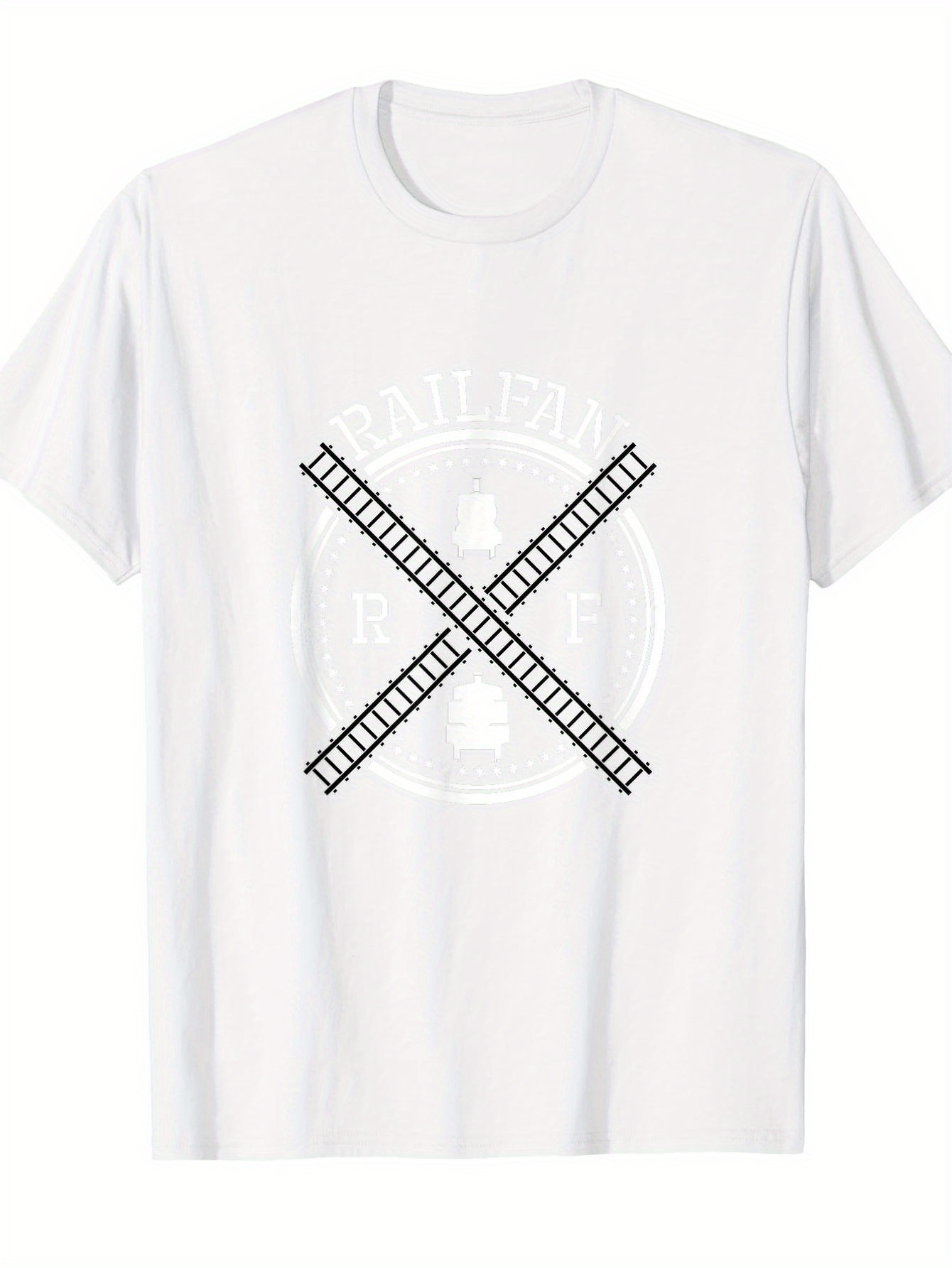 Men's Graphic T-Shirt Railroad Crossing With Intersecting Tracks And Faded Train Emblem Symbol