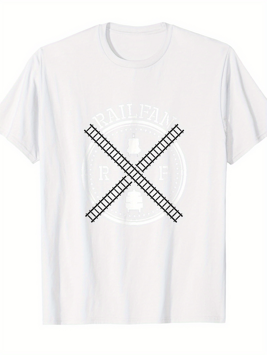 Men's Graphic T-Shirt Railroad Crossing With Intersecting Tracks And Faded Train Emblem Symbol