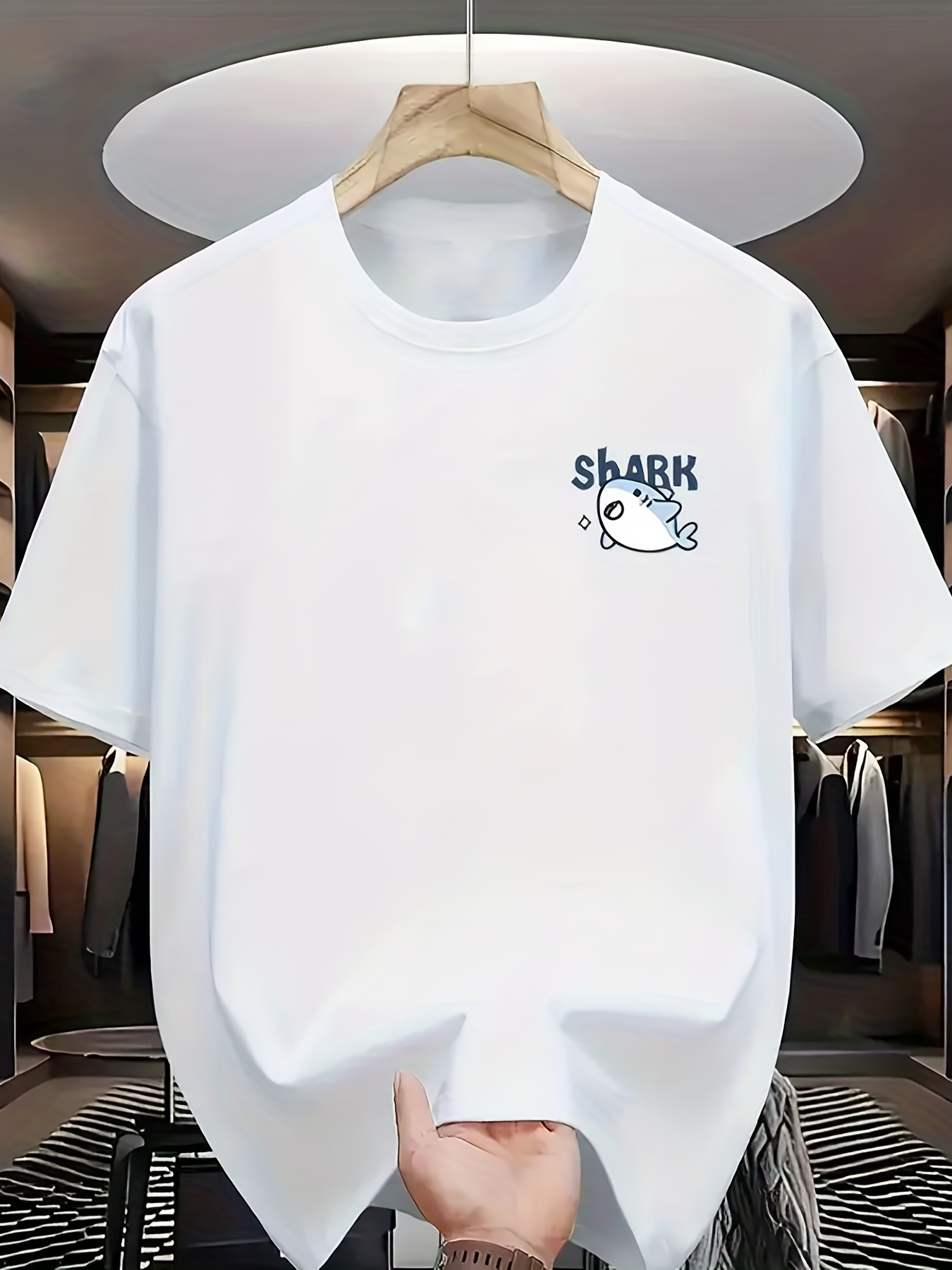 Men's Graphic T-Shirt Playful Cartoon Style Fish With Handwritten Shark Text