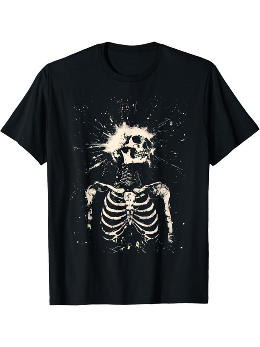 Men's Graphic T-Shirt Abstract Splattered Paint Around Anatomic Human Skeleton
