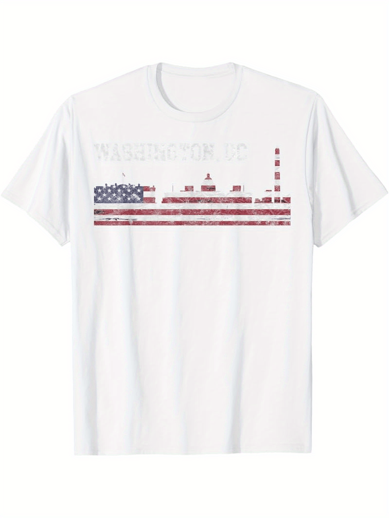 Men's Graphic T-Shirt Washington DC Monuments With Stars And Stripes Flag Motif