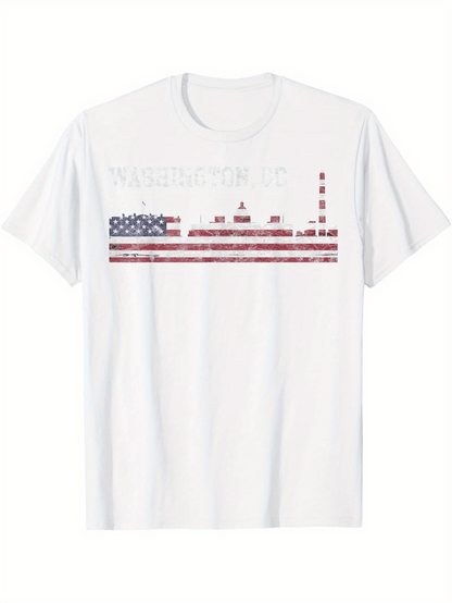Men's Graphic T-Shirt Washington DC Monuments With Stars And Stripes Flag Motif