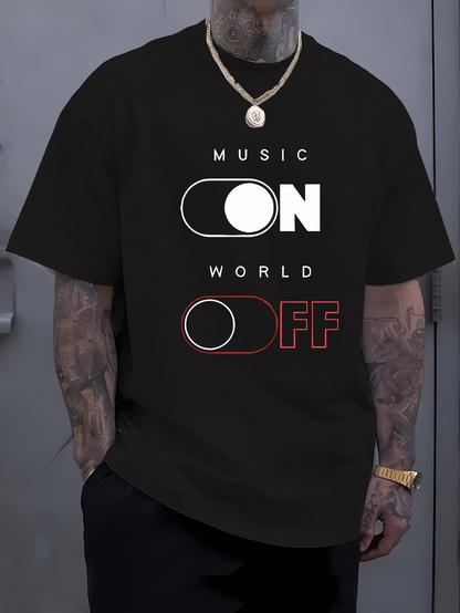 Men's Graphic T-Shirt Music On World Off Minimalist Toggle Switch Illustration T Shirt