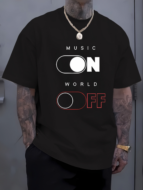 Men's Graphic T-Shirt Music On World Off Minimalist Toggle Switch Illustration T Shirt