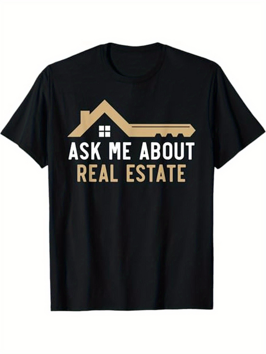 Men's Graphic T-Shirt Ask Me About Real Estate Modern Key And House Silhouette Graphic T Shirt